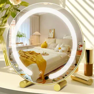 Gold Vanity Mirror 12 Inch Makeup Mirror with Lights Large Lighted Vanity Mirror Smart Touch Dimmable Tabletop 360° Rotation for Optimal Visibility