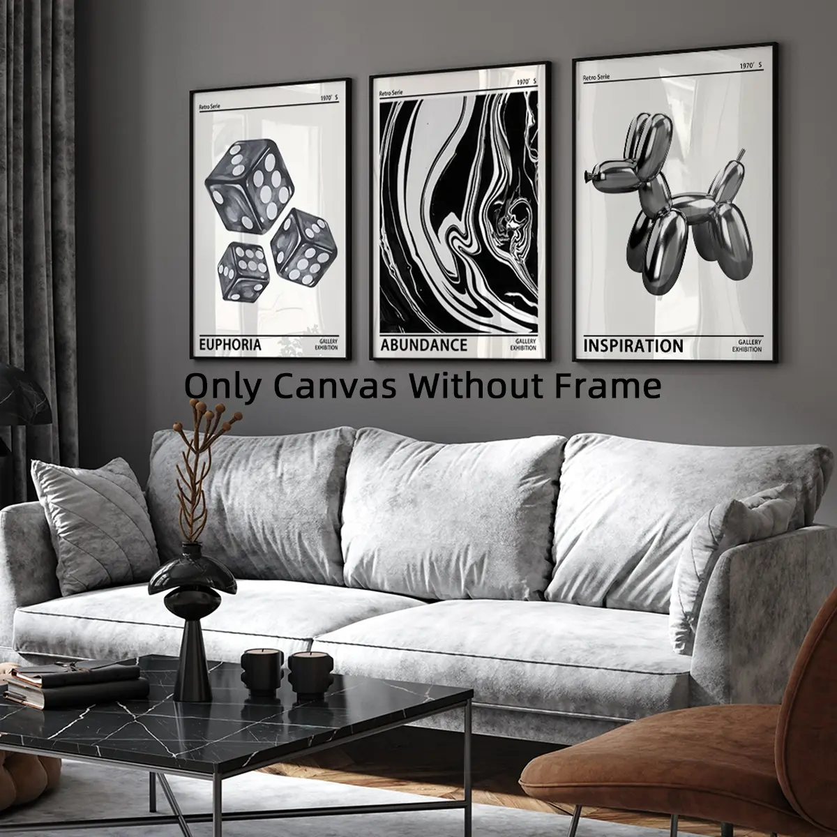 Set of 3 Unframed "Euphoria, Abundance, Inspiration" Canvas Posters, Retro Abstract Gallery Wall Art, Wall Art Decoration, Room Decor, Artwork Wall Painting For Gift, Wall Picture for Living Room, Bedroom, Unframed Art Print