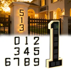 Solar Lighted House Numbers 9 Inch Waterproof LED Address Signs for Outside Modern House Numbers with Large Personalization Options,Decorate your door number, DIY personalisation.Modern Farmhouse Illuminated Sign Light