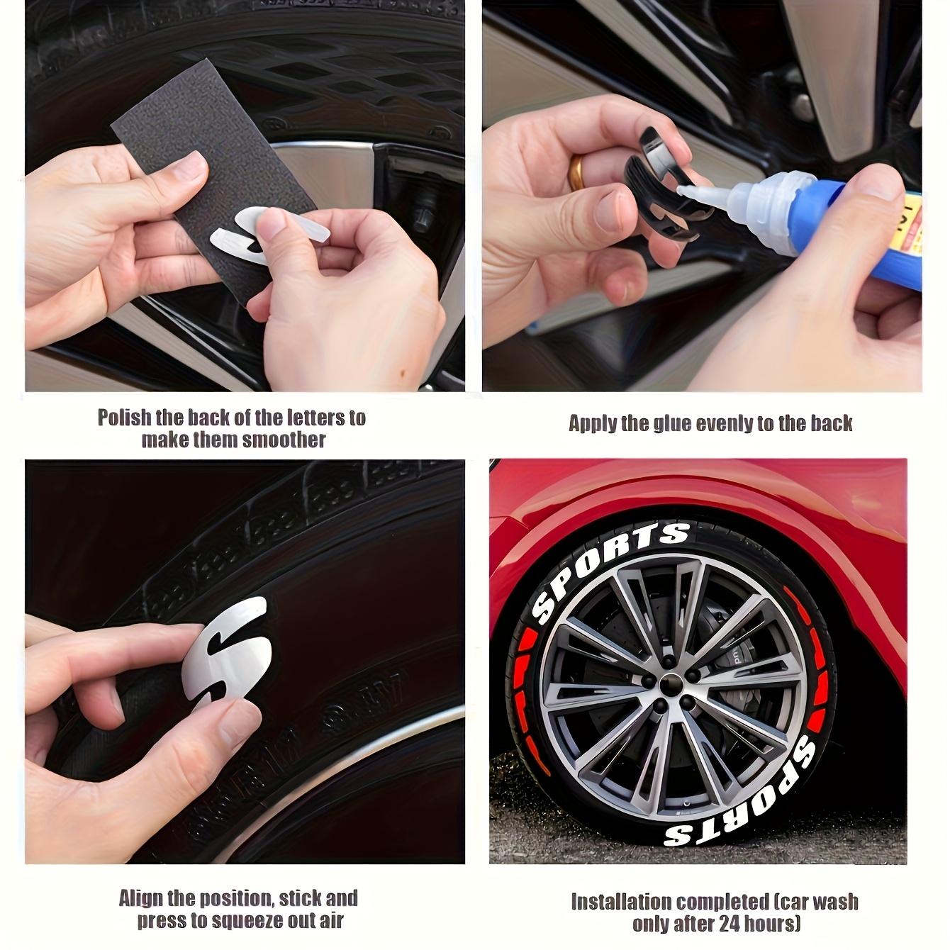 8pcs 3D Visual Effect Tire Lettering Stickers, Full Set for 4 Tires, DIY Sports Racing Wheel Decals for Cars & Motorcycles, Universal Styling Accessories.