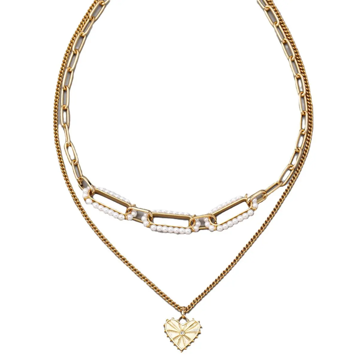 Women's Hypoallergenic Multi-Layer Imitation Pearl Collarbone Chain with Dainty Love Heart Pendant, Dainty Necklaces, Exquisite Costume Jewelry