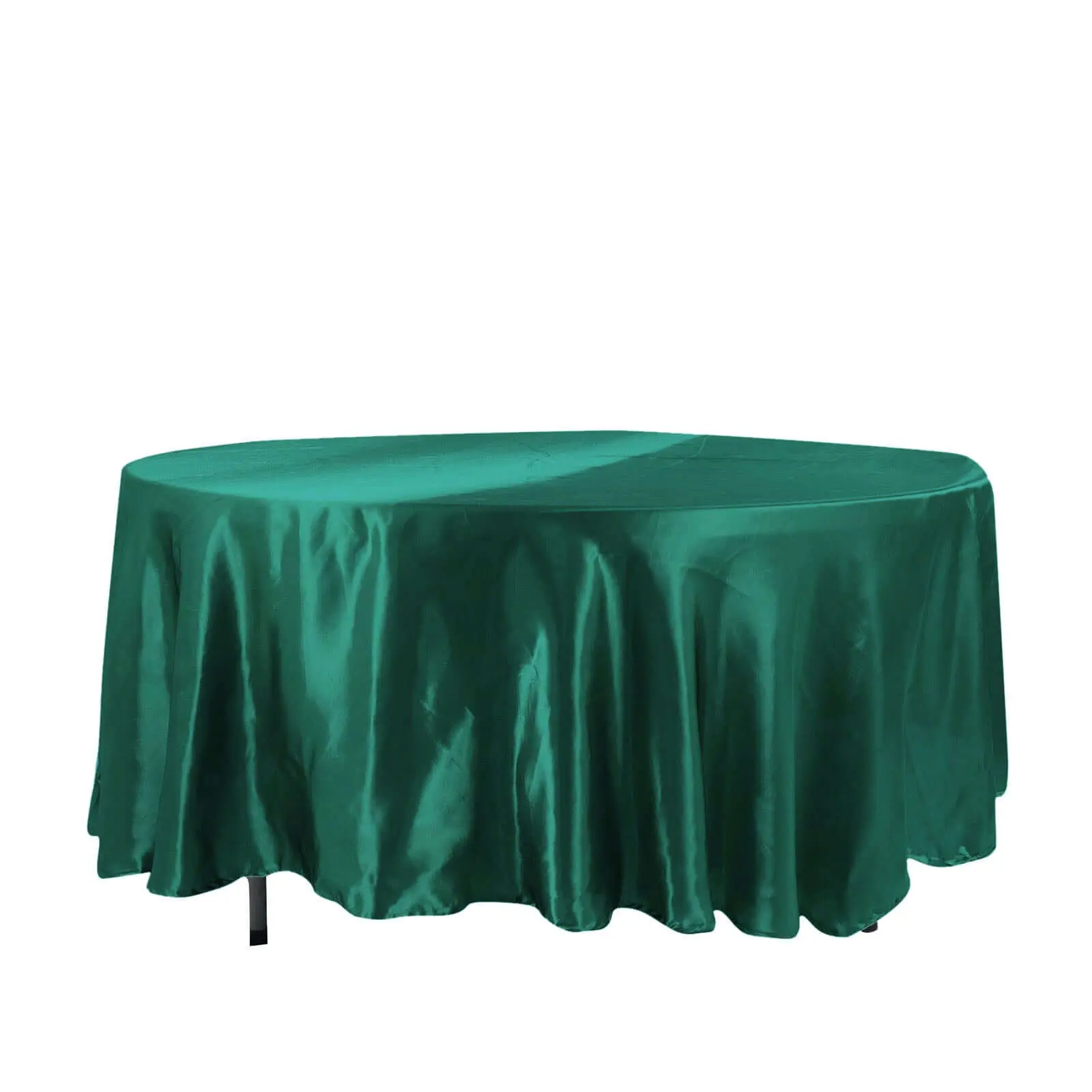 108" Round Shape Satin Tablecloth - Hunter Emerald Green, 1-Piece Lustrous Finish Table Cover for Events, Wedding