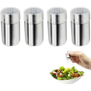 4-Pack Mini Stainless Steel Salt and Pepper Shakers, Leak-Resistant Travel Spice Containers for Lunch Box, Camping, Purse & Car