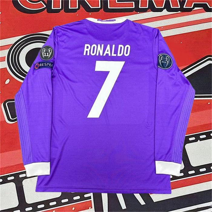 2016 2017 Madrid Away Purple No.7 Ronaldo Long Sleeved Soccer Jersey