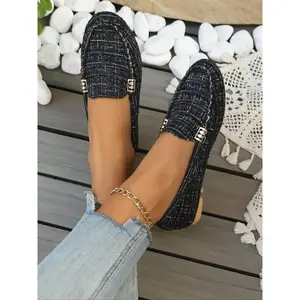 Women's Fashionable Plaid Pattern Slip on Flats, Casual Comfortable Flat Shoes for Daily Wear, Lightweight Breathable Shoes for Women & Girls, Casual Trendy Flat
