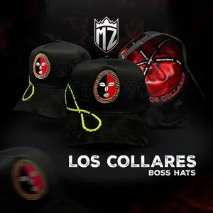 M7 Los Collares Boss Hats - Black & Red Snapback Caps with Unique Logo Design