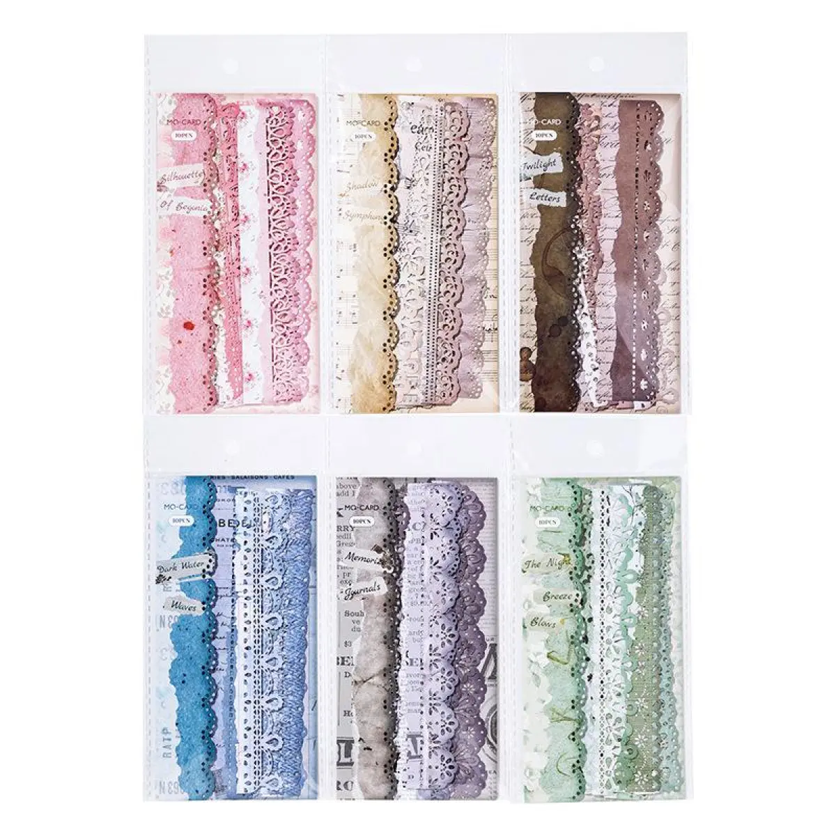 60 sheets of hollow strip lace material sticker white kraft paper material vintage style DIY decoration material notebook edge sticker