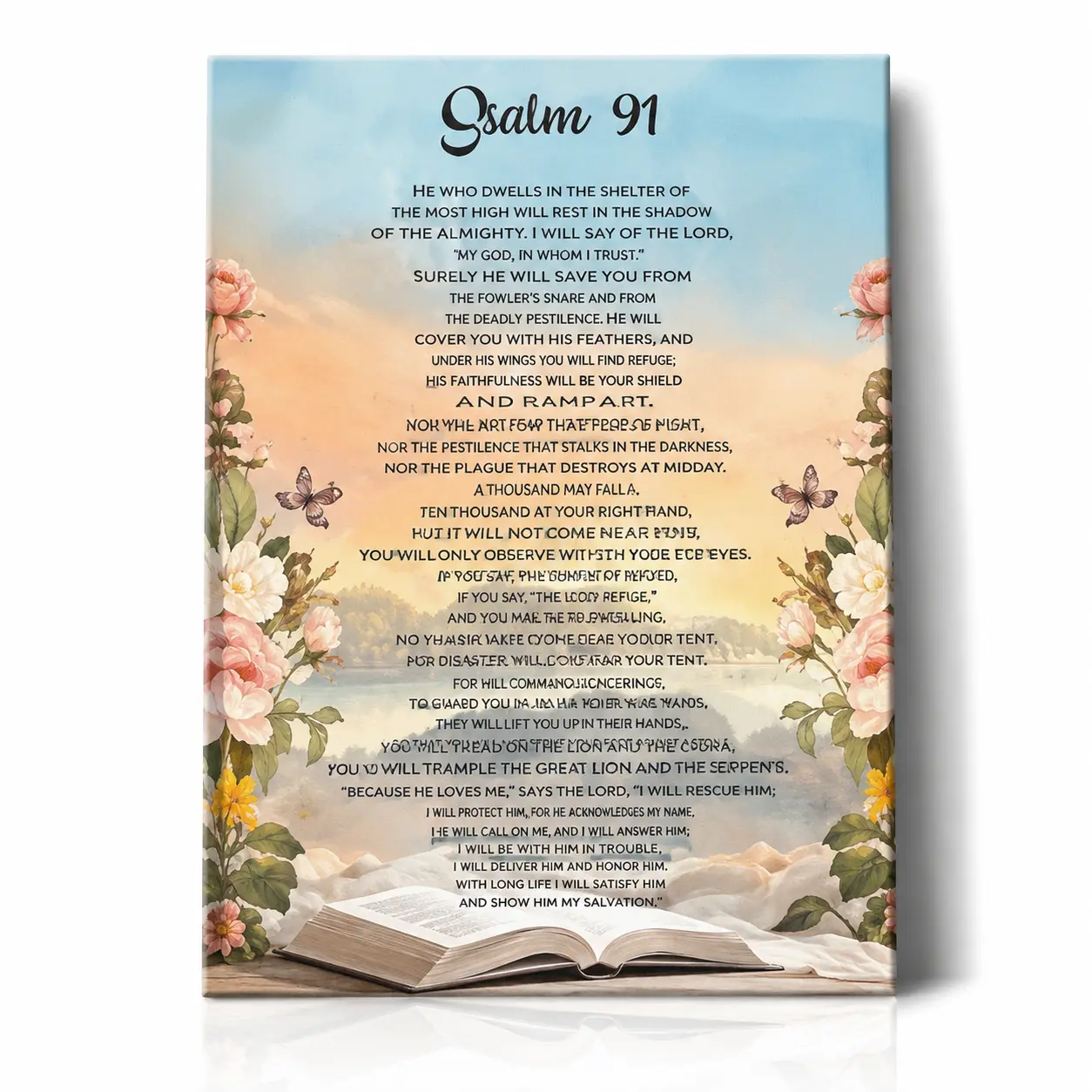 Psalm 91 Canvas Wall Art Christian Bible Verse Wall Decor, Religious Scripture Canvas Print, Faith Home Decor, Farmhouse Wall Art, Inspirational Christian Gift, Prayer Room Decor, Living Room Bedroom Wall Hanging