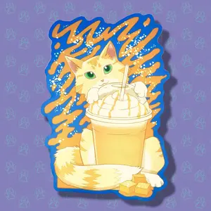 Cat-Cute-Matte Salted Caramel Latte Coffee Salty Carameow Sticker |Cat Sticker Matte| 2.72"x4"
