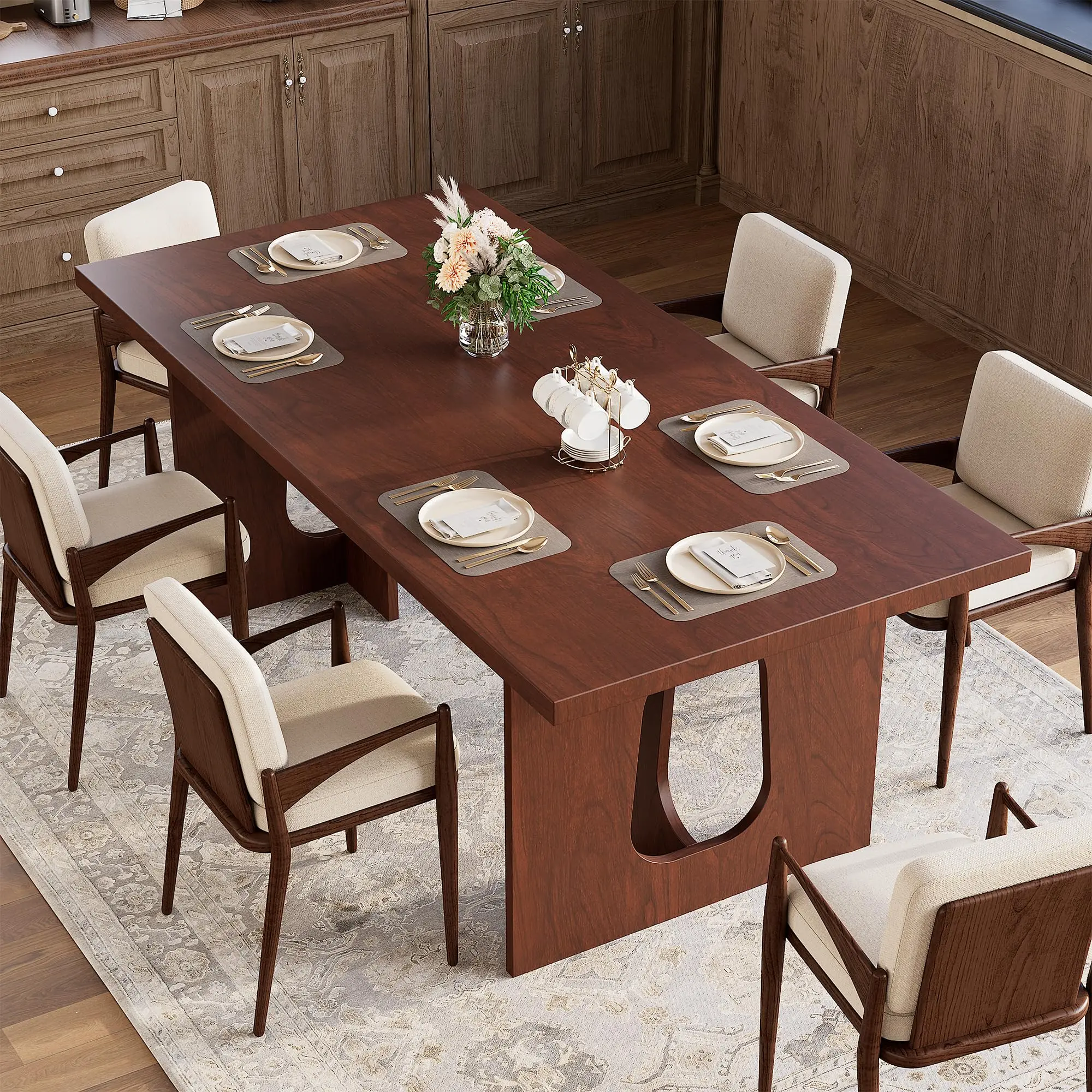 Garvee Dining Table for 8-6, 71 Inch Farmhouse Kitchen Table with Large Tabletop, Rectangular Dinner Eating Table for Dining Room, Living Room, Kitchen