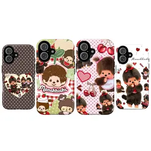 Monchhichi cute phone case, retro kawaii doll aesthetic phone case, sweet cartoon polka dot pattern, compatible with iPhone 17/16/15/14/13/12/11 Pro Max/Plus and Samsung Galaxy S23FE/22/23/24/25.