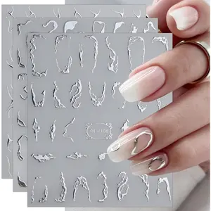 9 Sheets Marble Line Nail Art Stickers Decals Self-Adhesive Pegatinas Uñas Silver Nail Supplies Nail Art Design Decoration Accessories springtok