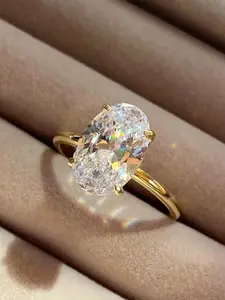 Elegant Oval Zircon Ring for Women, 18k Simulation Diamond Engagement Ring, Luxurious Gift Jewelry, Casual Style, Solitaire Ring
