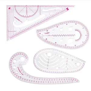 Fashion Clear Metric Sewing Ruler Set, French Curve Pattern Making Ruler Kit for Beginners Tailors Designers (4-Piece Set)