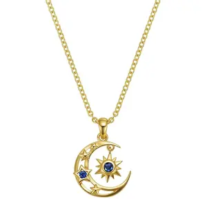 Gold Moon and Star Necklace for Women, Celestial Sun Moon Pendant Necklace, Cute Dainty Astrology Jewelry Gift for Her