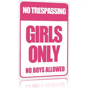 Girls Gifts Funny Only Sign No Trespassing No Boys Allowed Tin Sign for Room Bedroom Dorm Wall Decor 8 X 12 Inch
