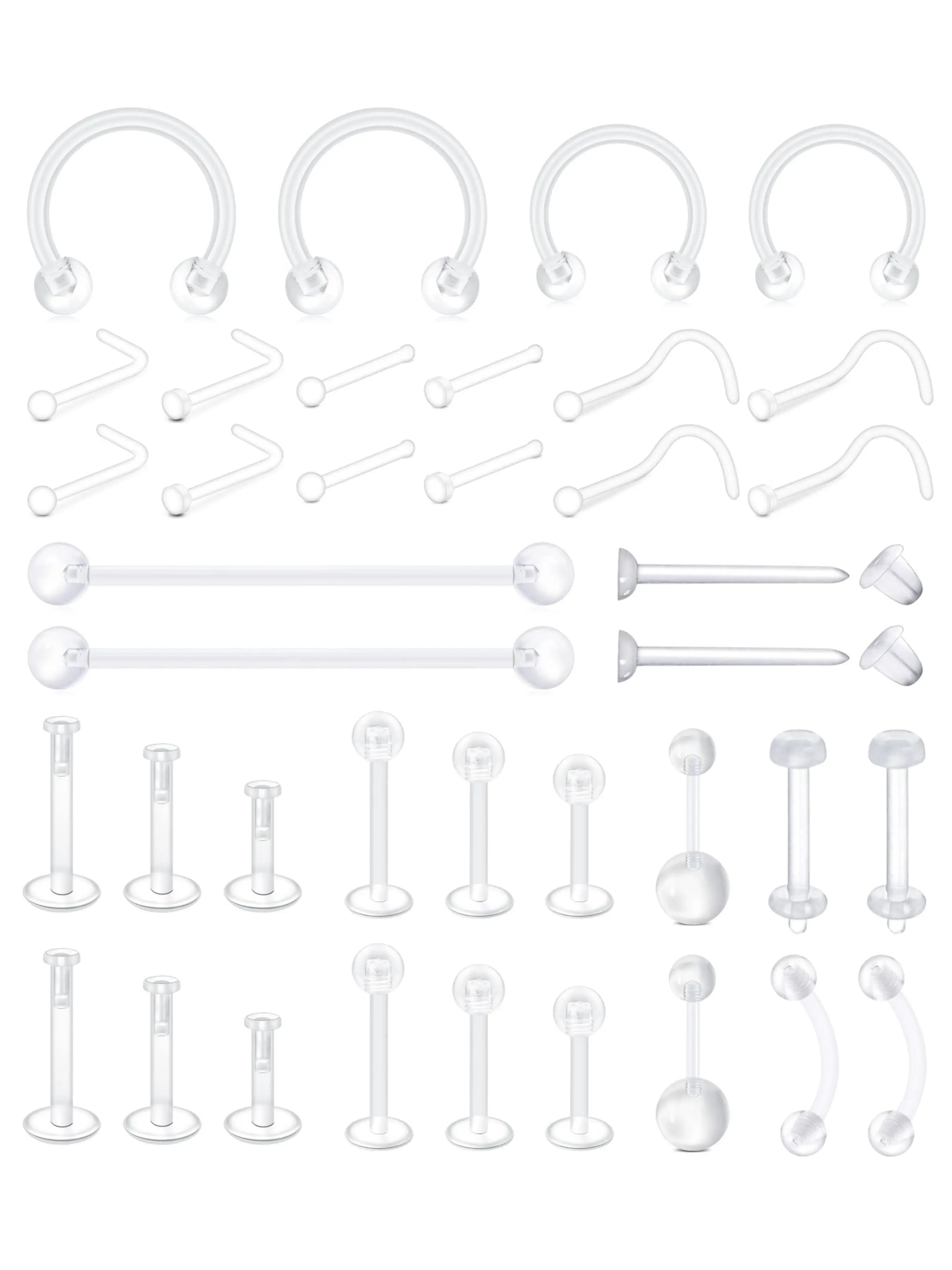 Clear Bioflex Piercing Retainers Set, Surgical Grade Non-Toxic Material, Durable & Comfortable Design for Multiple Piercings, Body Piercing Kit