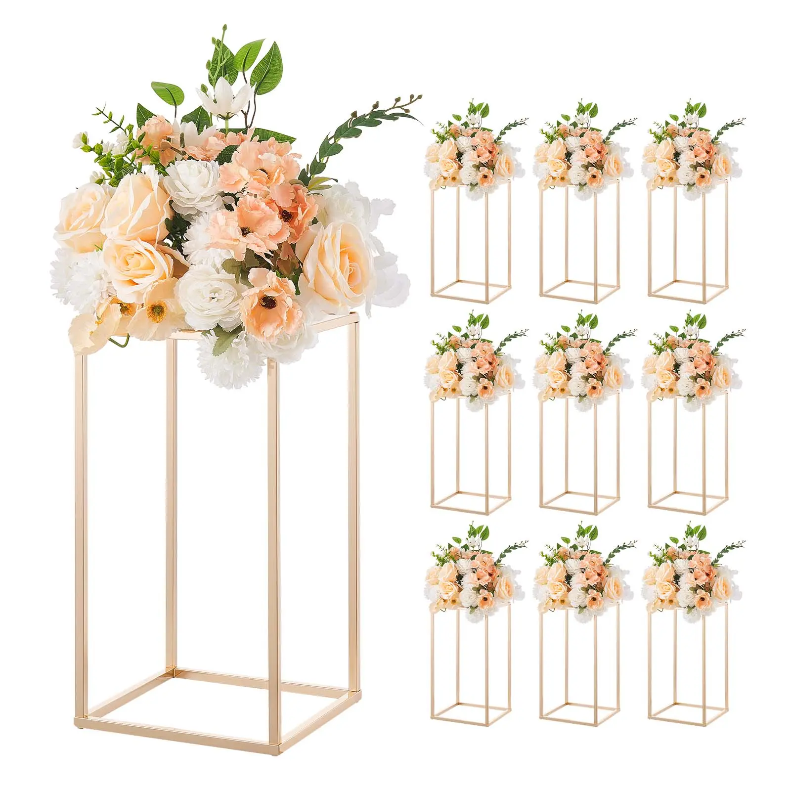 VEVOR Wedding Flower Stand, 10PCS 15.75-inch Column Flower Stand, Floral Stands with Acrylic Laminate, Gold Rectangular Floral Display Rack for Wedding, Party, Birthday, Home,  Gold Centerpiece Stands#BackToSchool