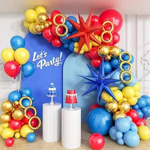 132pcs Red Blue Yellow Explosion Star Latex Foil Balloons Arch Garland Kit For Carnival Circus Superhero Theme  Supplies Babyshower Birthday Decorations,Christmas nj event decor tutu anniversary  decoration party baby shower bluey happy