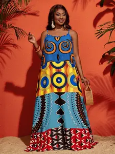 New Summer Cool Lightweight Breathable Boho Sleeveless Long Dress, Bohemian Digital Print Street Style Casual Wear Women's Dress, Fashionable and Elegant Design, Garment
