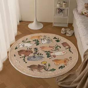 Cute Cartoon Rabbit Pattern Room Decor Round Rug, Non-slip Soft Floor Mat, Room Accessories, Decorative Carpet for Home Living Room Bedroom, Home Decor, Living Room Rug