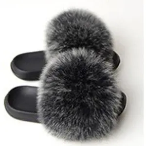 "CHARCOAL GREY" Fur Fluffy Flip Flops™️ fall slippers