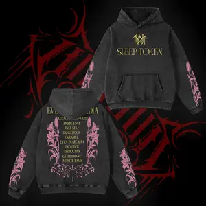 Retro Limited Sleep Token - Even In Arcadia Tracklist Washed Hoodie Heavy Metal, Rock Band Oversized Heavyweight Cotton Washed Hoodie Gift For Rock Music Lover, Gift For Fan.