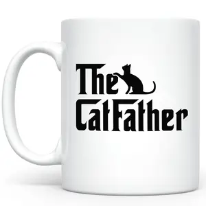CupiCo The Catfather Ceramic Mug, Funny Cat Dad Club Coffee Mug, Cute Cat Owner Tea Cup, Animal Lover Mugs, Gift For Him Drinkware