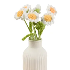 6PCS Crochet Daisy Flower 16.5Inch Knitted Handmade Daisy Flowers Cotton Knitted Flowers for Indoor Outdoor Home Kitchen Office Table Garden Decorations (White)