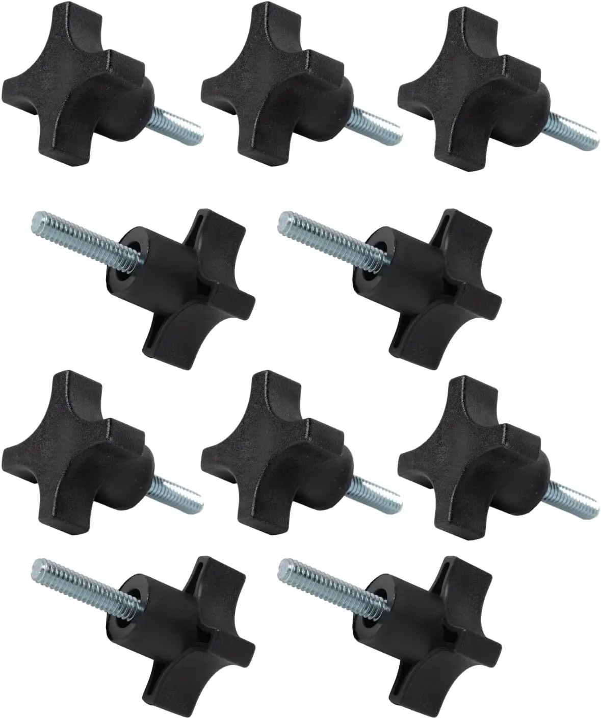 10 Pack 1/4"-20 4-Point Plastic Thumb Knobs with 1 Inch Threaded Stud Bolts, Hand Tightening Adjustment Knobs, Replacement Fastener Accessories for Lawn Mowers, Umbrella Bases, Woodworking Jigs and Clamping Fixtures