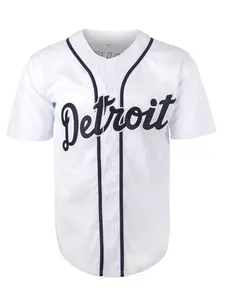 Detroit Men's Blue 42 Baseball Button Down Jersey 90s Hip Hop Classic Design Stitched Polyester Mesh Soft Breathable Quick-Drying Casual Unisex Shirts