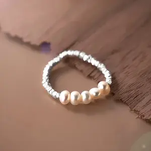 [Chic Pearl Stretch Ring] Hypoallergenic S925 Sterling Silver Freshwater Pearl Adjustable Stretch Ring for Women |   Minimalist Chic Design, Unique Style, Perfect for Daily Wear, Vacation, Valentine's Day, Birthday, Mother’s Day Gift - 1 Ring, Pure Silver
