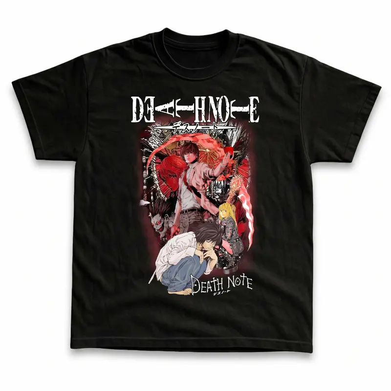 Men's and Women's T-Shirt, Vintage Death Note Graphic Tee, MisaMisa and Lawliet T-Shirt, Retro Aesthetic Shirt, Unisex Gift Manga Anime Shirt, Gothic Grunge Y2K Emo Scene Amity Affliction Style Clothes Menswear Womenswear Streetwear