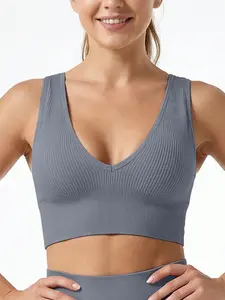 Women's Seamless Rimless Sports Bra Without Steel Cup, Padded Comfortable Breathable Gathered Design, Tank Style for Active Sportswear