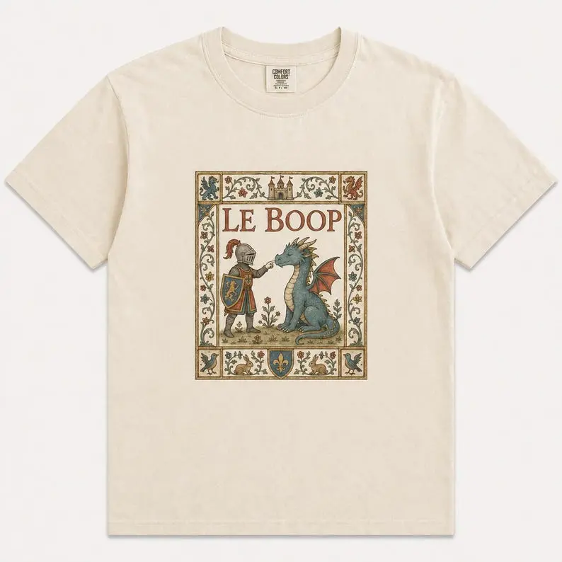 Comfort Colors Le Boop Medieval Dragon Shirt, Funny Knight Fantasy Graphic Tee, Vintage Storybook T-Shirt, Whimsical Book Lover Gift