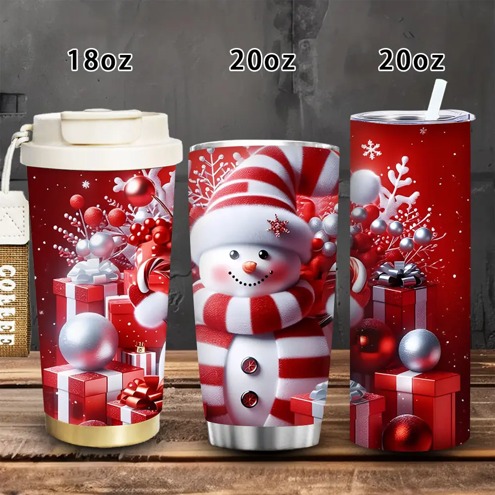 1pc Festive Snowman Vacuum Flask Tumbler - 18oz/20oz Insulated Winter Travel Mug with Lid & Straw, Gift Ready for Adults, Ideal Birthday, Valentine’s Day, Easter Gift, Hot/Iced Coffee Drinkware