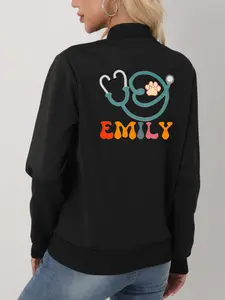 Stethoscope and Paw Print Print Women's Casual Jacket Stylish and comfortable design, perfect for everyday wear A versatile fashion staple for spring and autumn