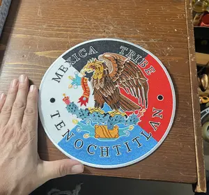 Large Mexica Tribe Patch Tenochtitlan 9" Round Back Patches, Aztec, Azteca, Mexico, Eagle atl-tlachinolli water-fire, cardinal colors (#28)
