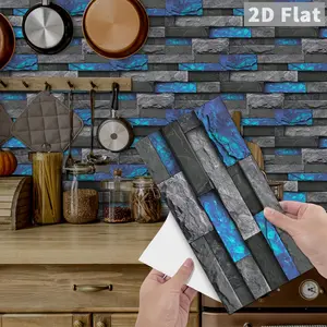 24pcs Home Decor, peel and stick wallpaper 2D Sapphire-like Marble Pattern, 30×15cm, Peel-and-Stick for Kitchen Backsplash, Living Room & Bathroom, Great for Renovators Decorative Wallpaper
