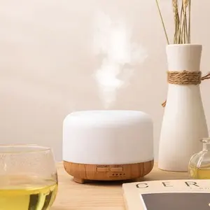 LED Humidifier with Colorful Atmosphere Light, 7-Color Night Lamp Ultrasonic Wood Grain Diffuser, USB Powered Essential Oil Aromatherapy Machine, Aromatherapy for Home