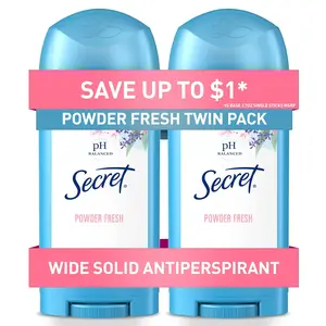 Antiperspirant and Deodorant for Women, 24hr Sweat & Odor Protection, PH Balanced Protection, Gentle on Skin, Wide Solid, Powder Fresh Scent, 2.7 oz (Pack of 2)