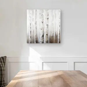 212 MAIN Abstract White Birch Trees Hanging Wall Artwork - 16x16 in. Modern White Aluminium Metal Print, Minimalist Nature-Inspired Home Decor for Room