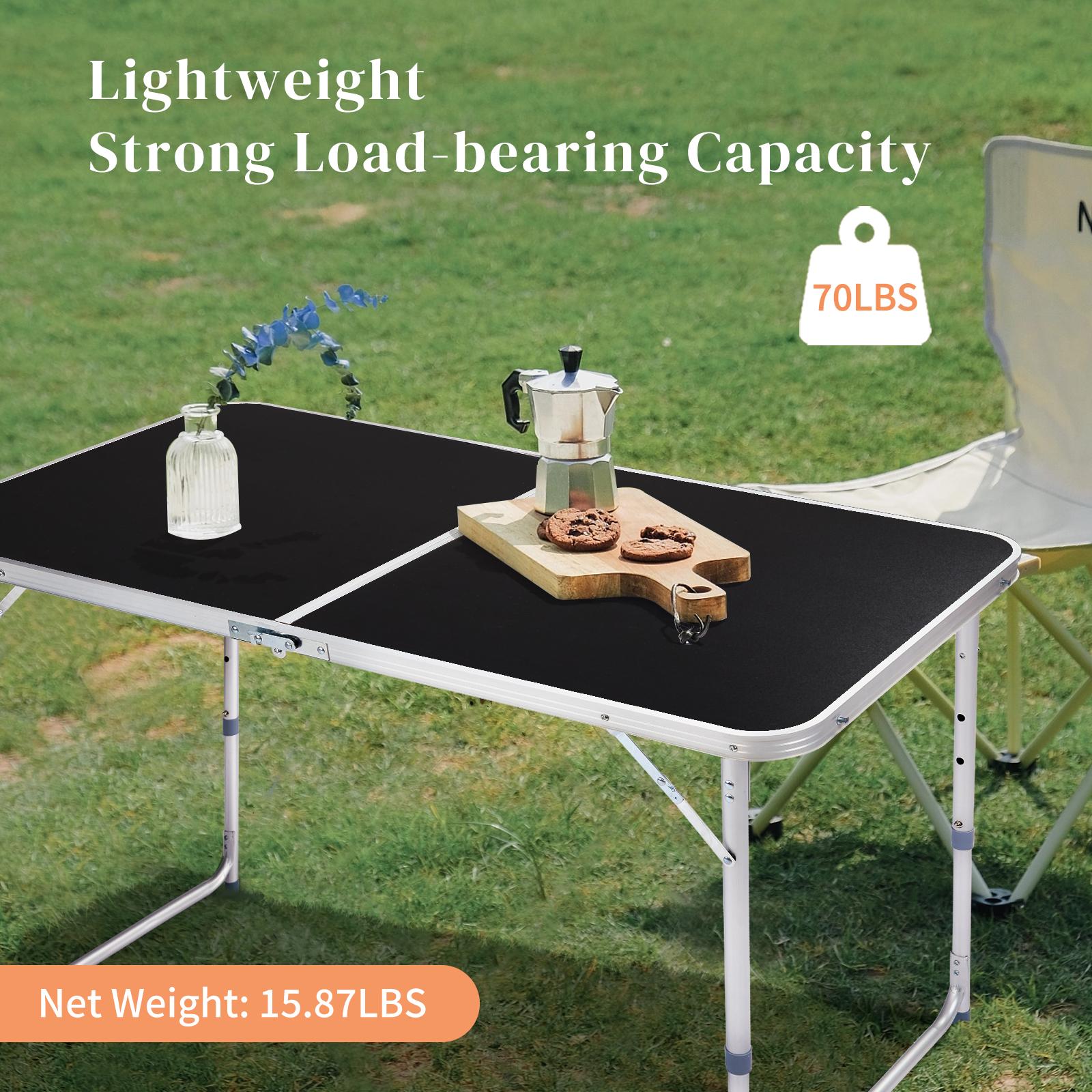 4Ft Portable Folding Table with Carry Handle, Heavy Duty Aluminum Frame Fold-in-Half Dining Table, Waterproof Multi-Purpose for Camping, Picnic, BBQ, Party, Indoor & Outdoor Use