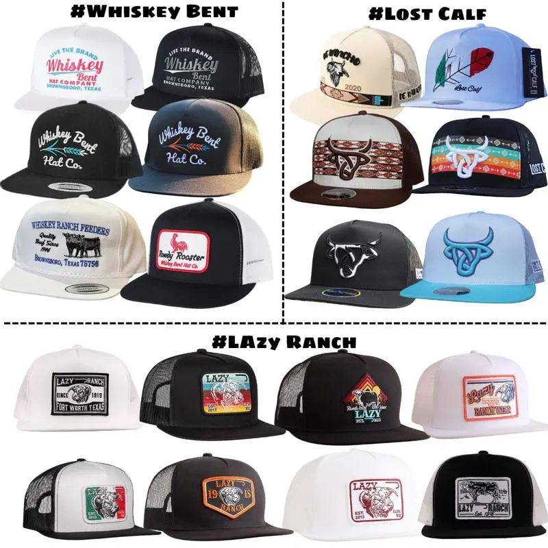 Lazy Ranch, Whiskey Bent , Lost Calf Hat,Lost Calf Hat - Koda White Brown, Black White Blue Pink Snapback, Lost Calf Unisex Lazo Flat Black Mesh Back Snapback HatsWestern Hereford/ Serape /Arrowhead /1915/Cactus Rise/MexicoTrucker Hat