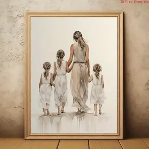 2D Flat, 1pc Mother-Daughter Watercolor Art Print - 30.48x40.64cm (12"x16") Vertical Line Suitable for Full Panel Compatible with Frame Systems - Unframed Canvas Wall Decor, Minimalist Maternal Gift Suitable for Bedroom, Living Room,, Office