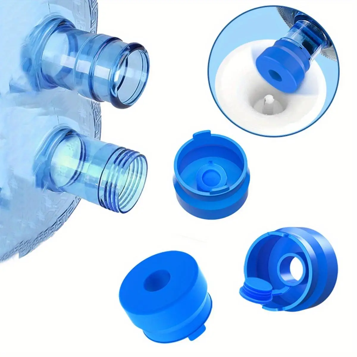 5 Gallon Water Jug Cap, 3 Counts Blue Reusable Food Grade Silicone Replacement Tops Cap, Reusable Water Bottle Dispensers for Home Dormitory School Ou