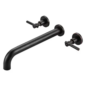 Wall Mount Tub Filler Oil Rubbed Bronze, Wall Mounted Faucet Made of Solid Brass, High Flow Wall Mount Bathroom Faucet with 12-in Long Spout Reach