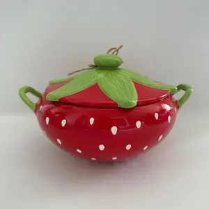 Large Strawberry Stoneware Casserole Serving Dish New