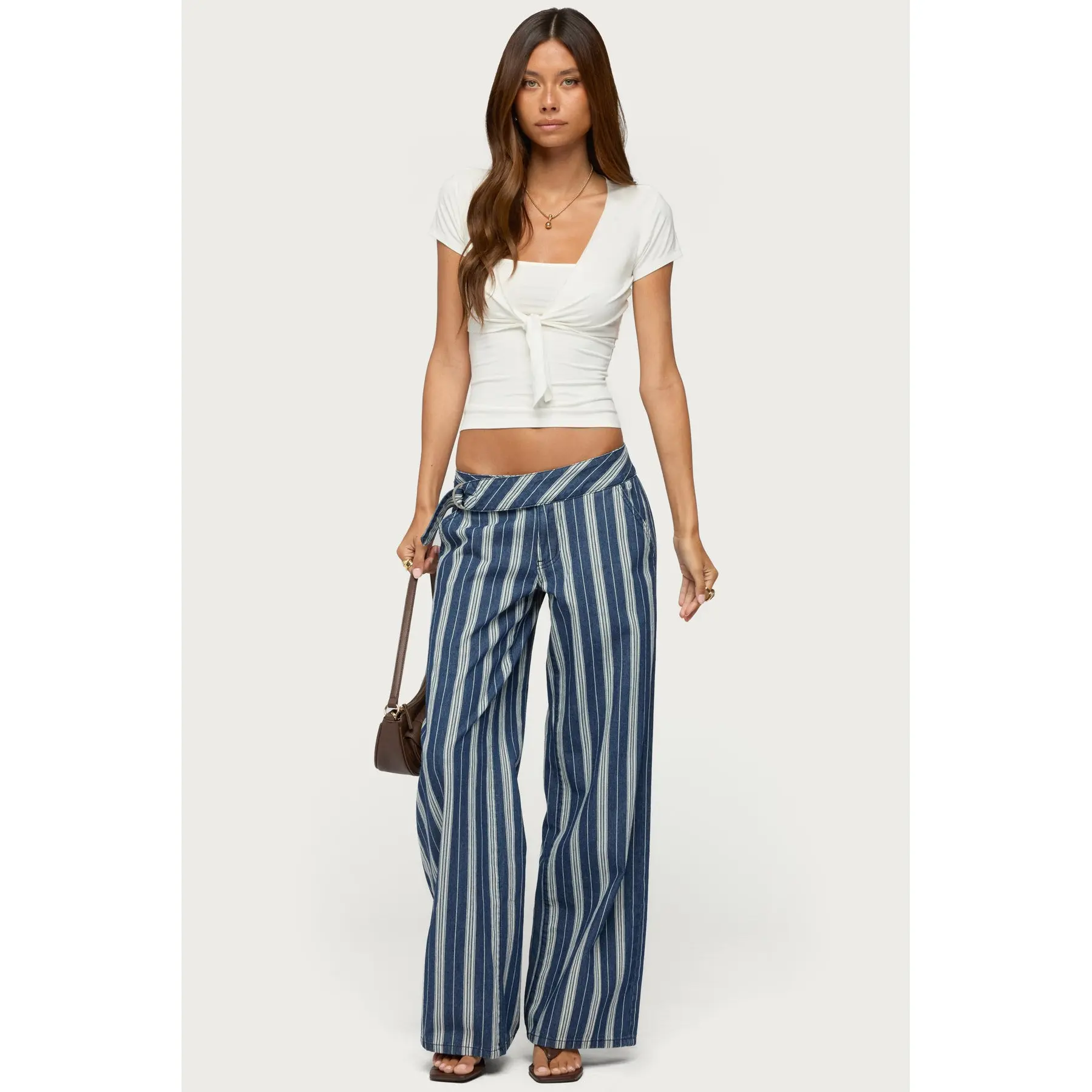 Belt Striped Low Rise Baggy Jeans