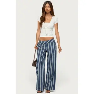 Belt Striped Low Rise Baggy Jeans